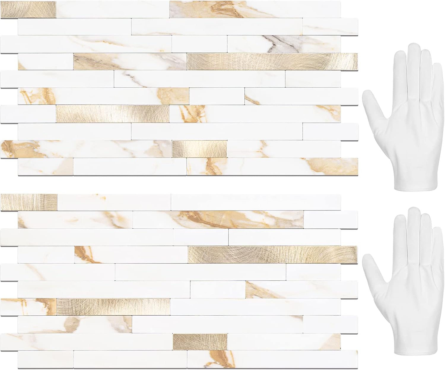 STICKGOO 20 Sheets Peel and Stick Backsplash Tile, Stick on Backsplash for Kitchen and Bathroom, Calacatta Gold Marble Look PVC Mixed Gold Self Adhesive Wall Tiles